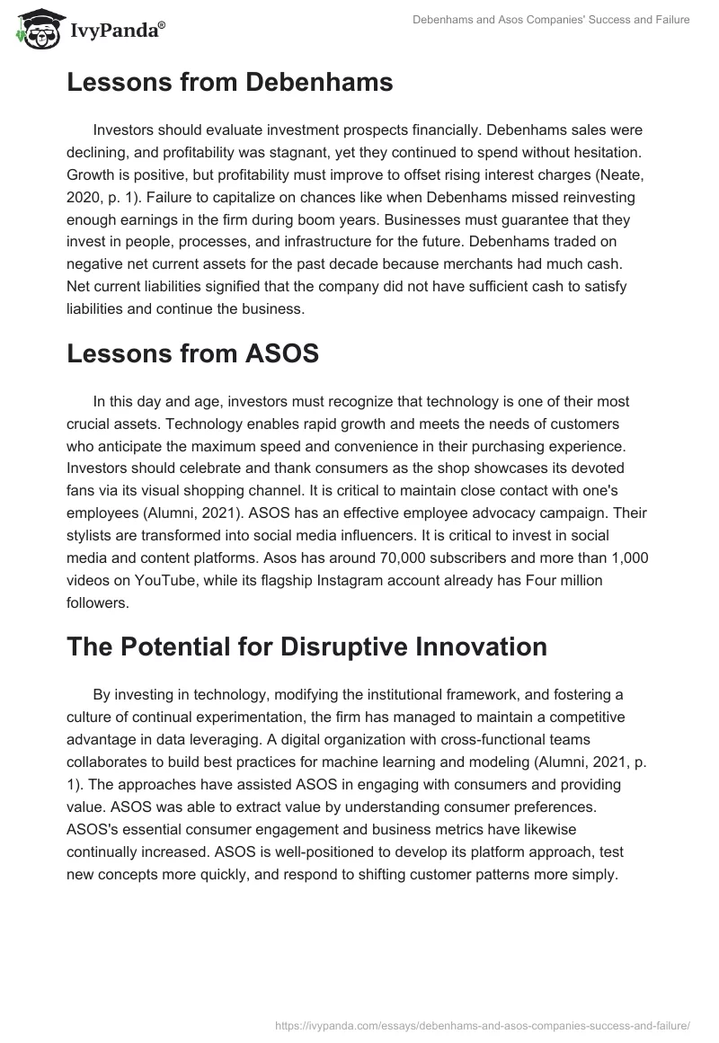 Debenhams and ASOS Companies' Success and Failure. Page 3