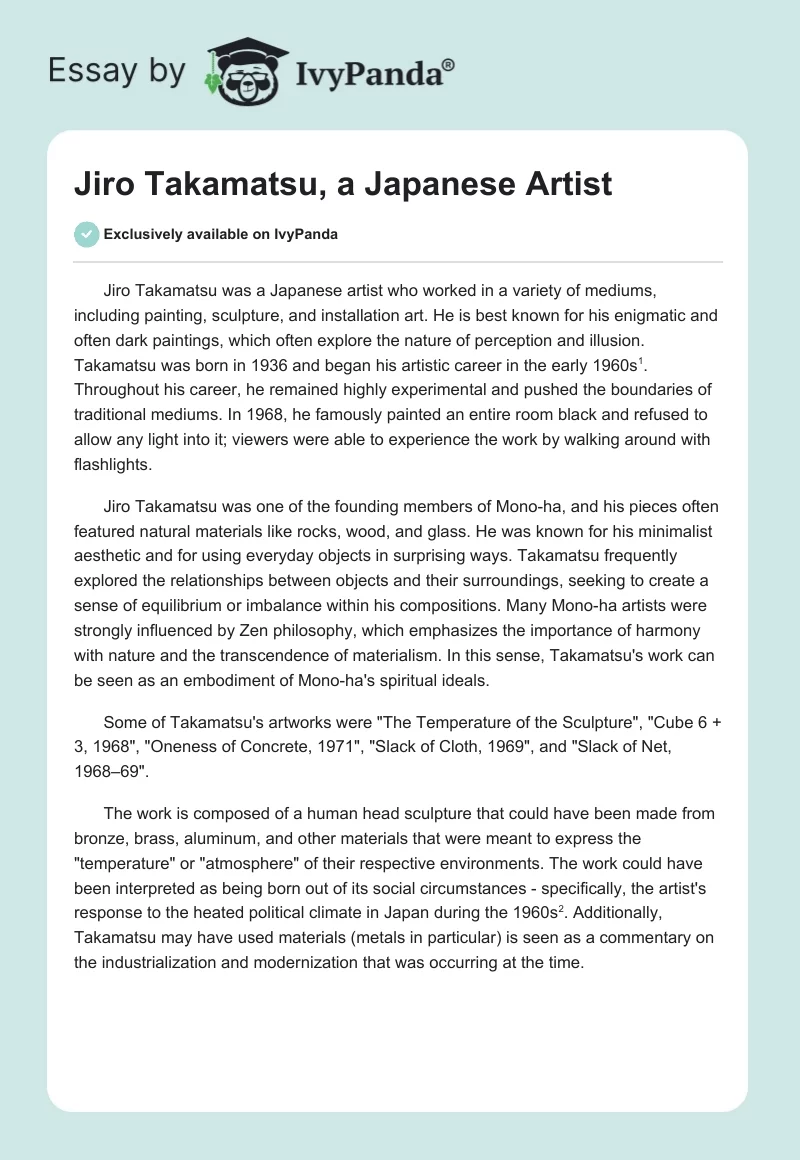 Jiro Takamatsu, a Japanese Artist. Page 1