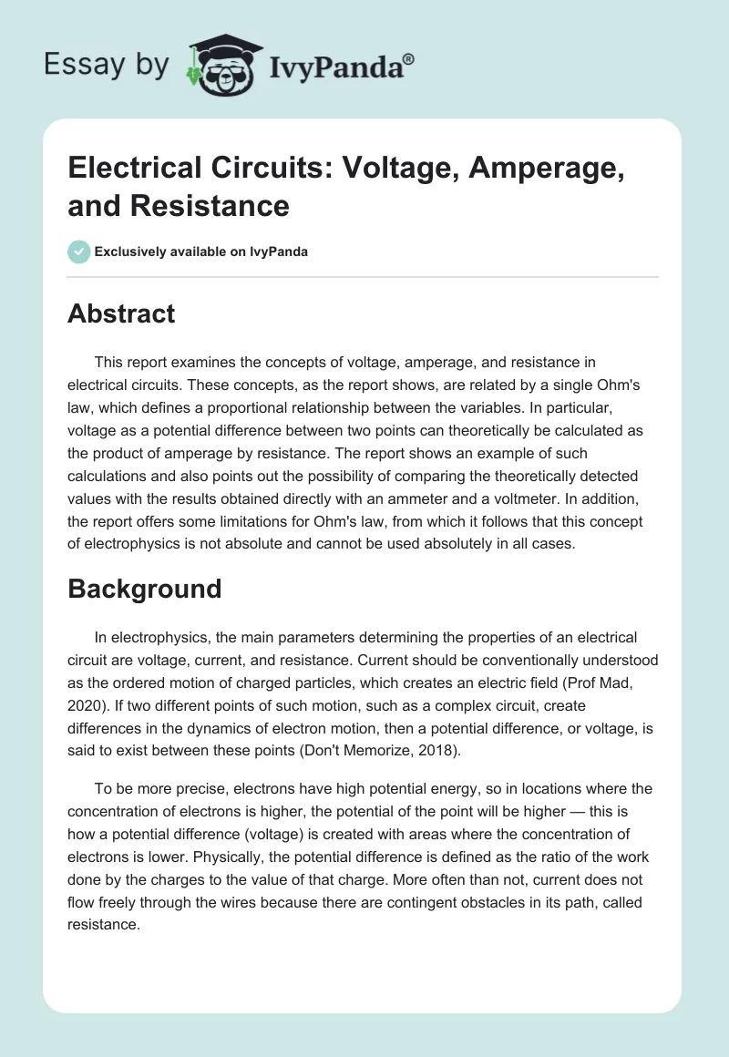 Electrical Circuits: Voltage, Amperage, and Resistance. Page 1