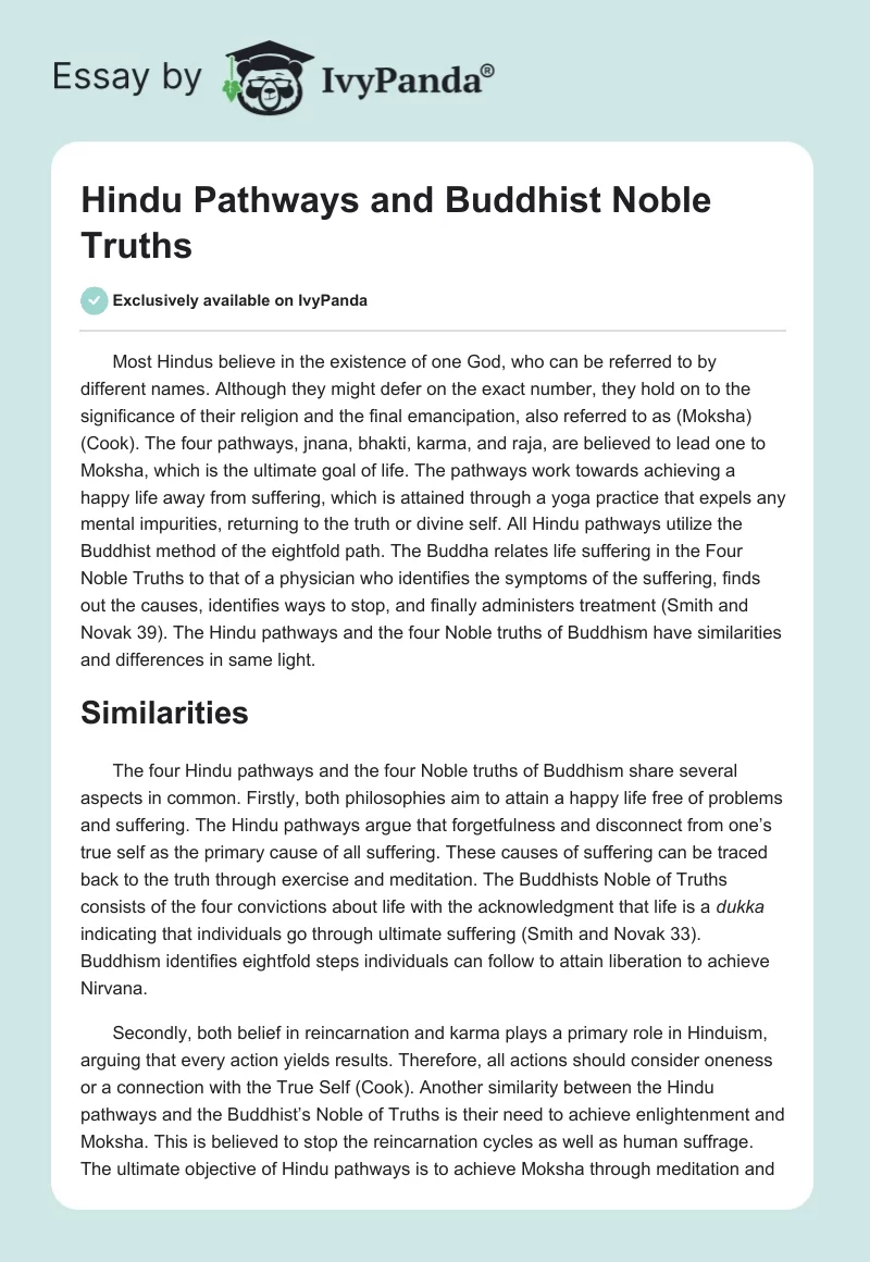 Hindu Pathways and Buddhist Noble Truths. Page 1