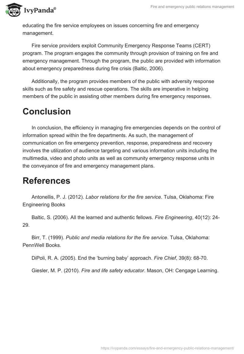 Fire and emergency public relations management. Page 5