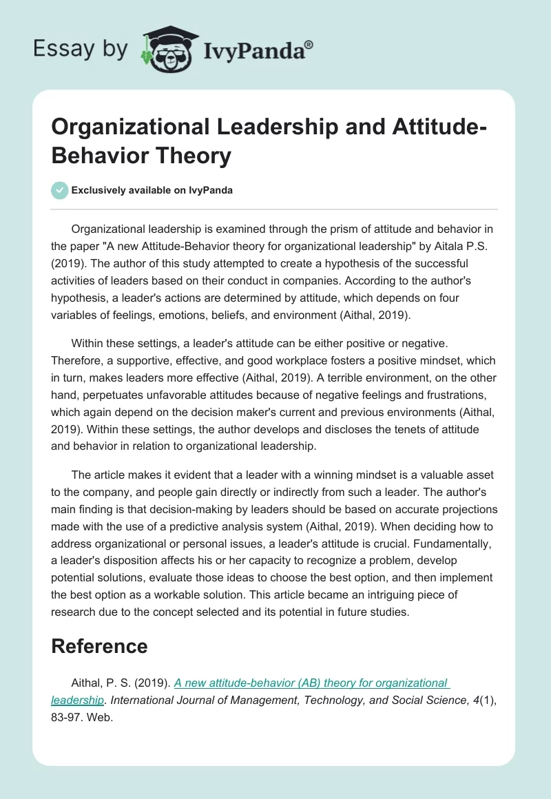 Organizational Leadership and Attitude-Behavior Theory. Page 1