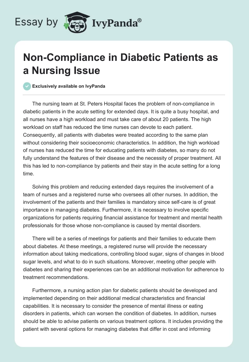 Non-Compliance in Diabetic Patients as a Nursing Issue. Page 1