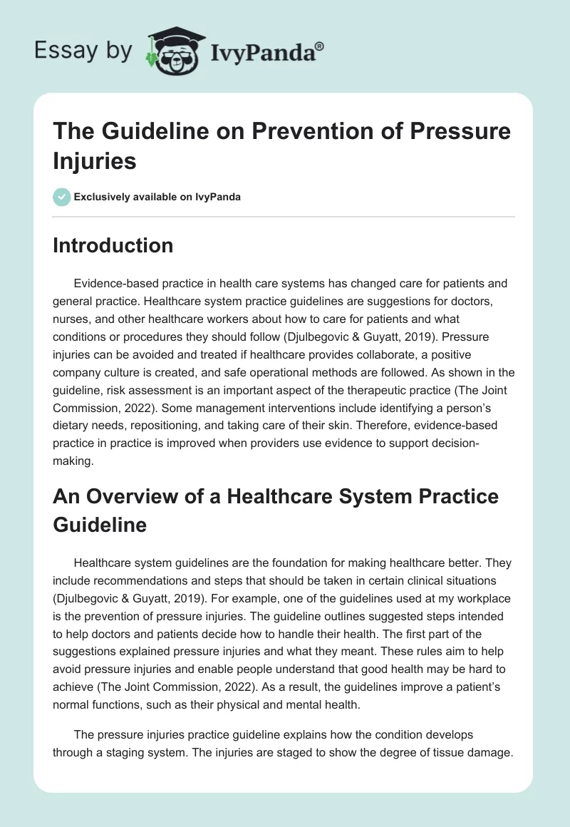 The Guideline on Prevention of Pressure Injuries. Page 1