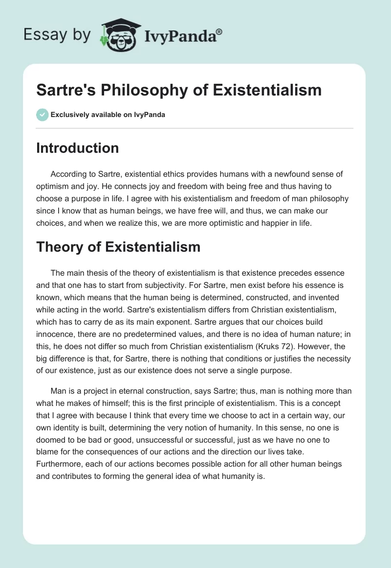 sartre existentialism essay