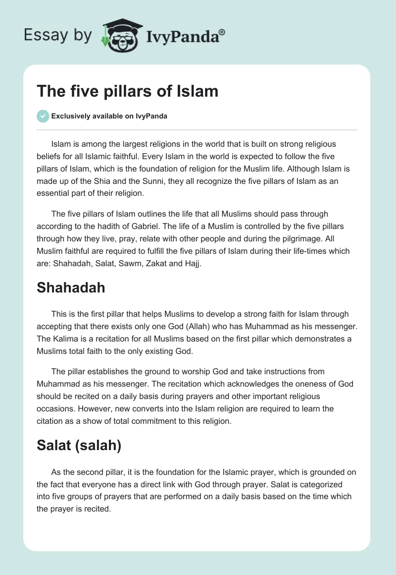 The Five Pillars of Islam: Foundation of Muslim Life. Page 1