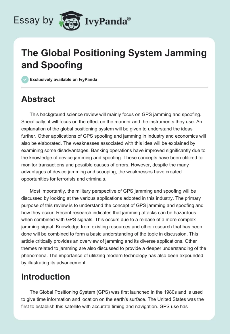 The Global Positioning System Jamming and Spoofing. Page 1