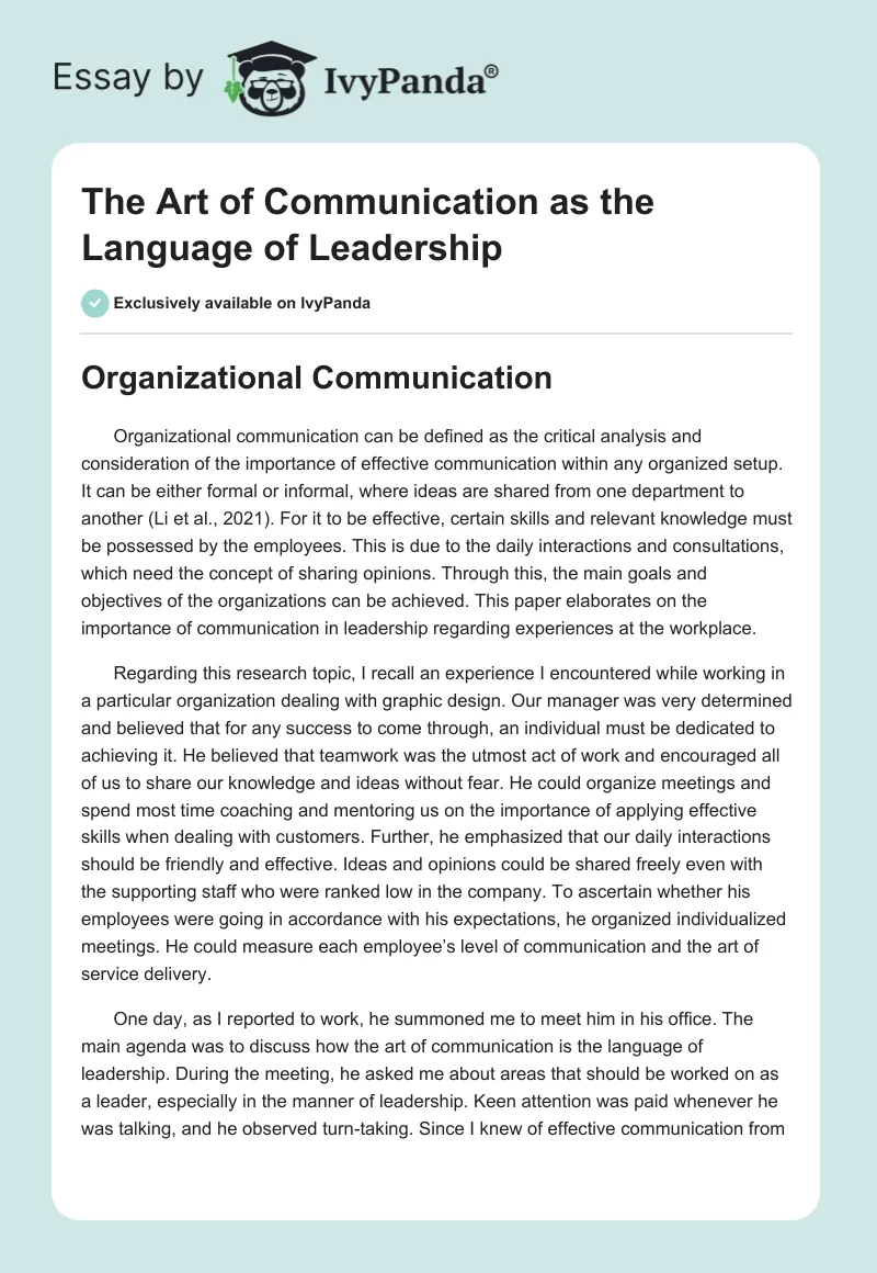 The Art of Communication as the Language of Leadership. Page 1