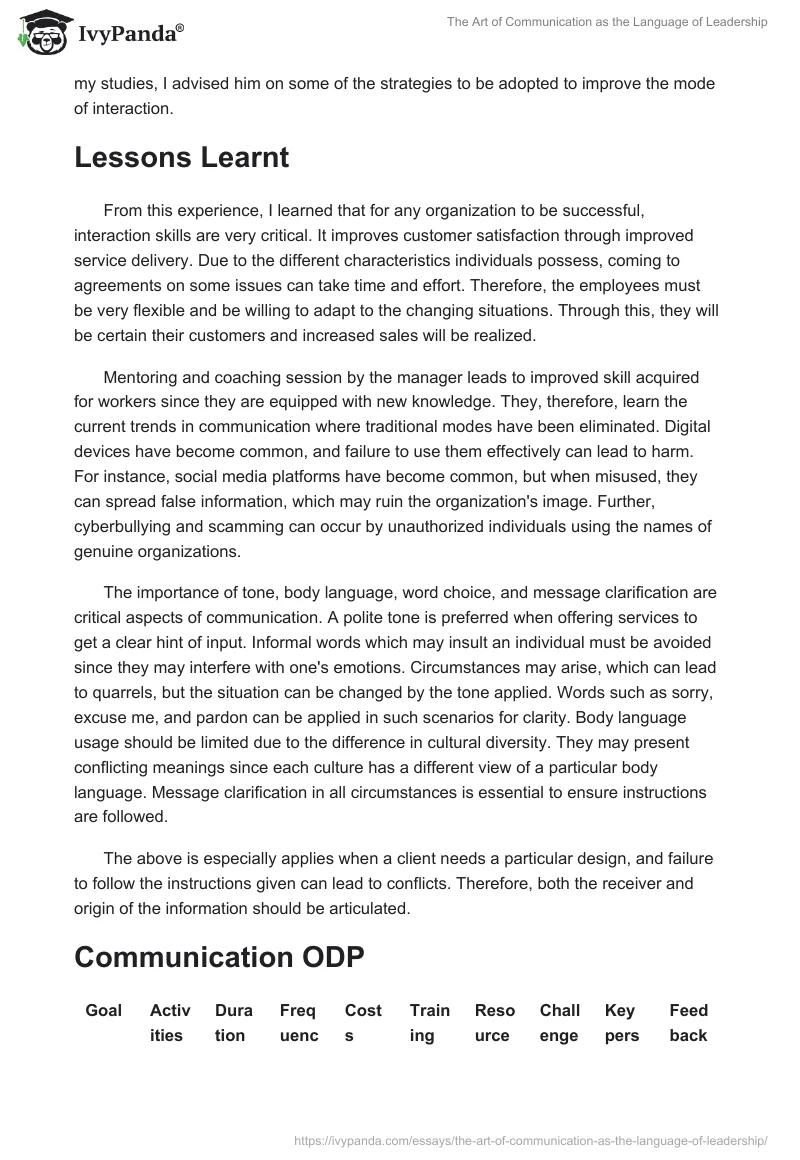The Art of Communication as the Language of Leadership. Page 2