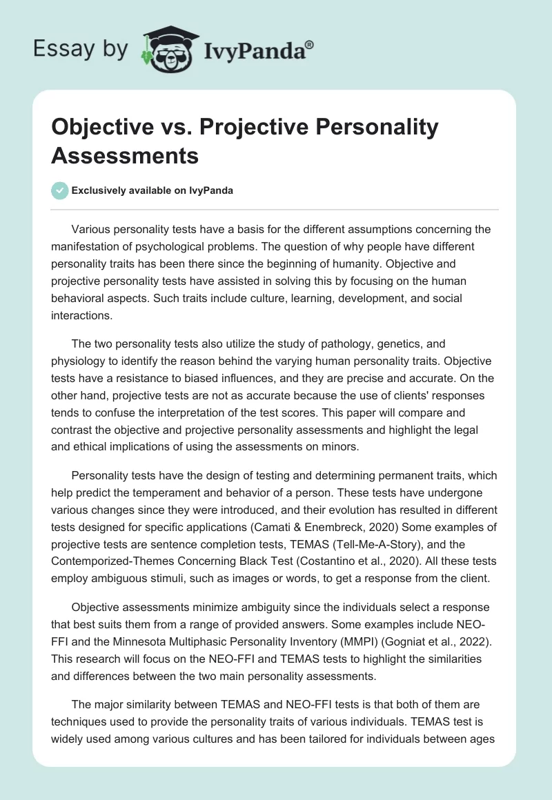 Objective vs. Projective Personality Assessments. Page 1