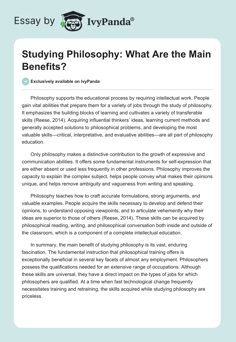 Studying Philosophy: What Are the Main Benefits?. Page 1