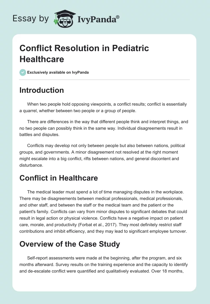Conflict Resolution in Pediatric Healthcare. Page 1