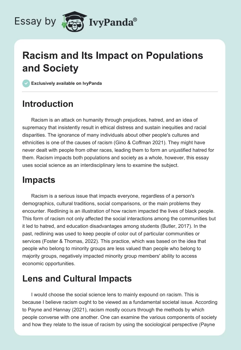 Racism and Its Impact on Populations and Society. Page 1