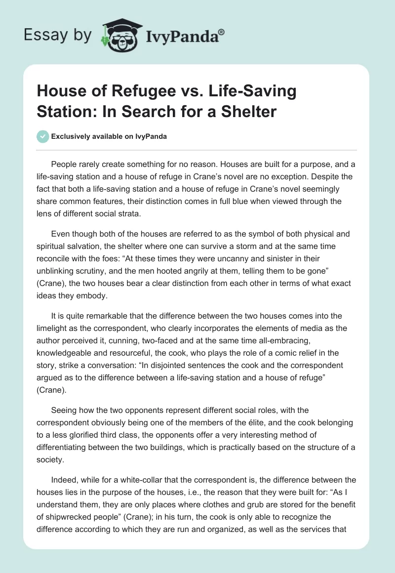 House of Refugee vs. Life-Saving Station: In Search for a Shelter. Page 1