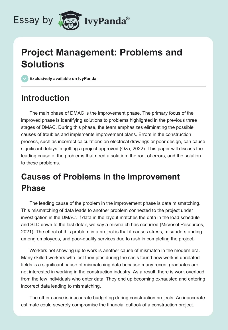 Project Management: Problems and Solutions. Page 1