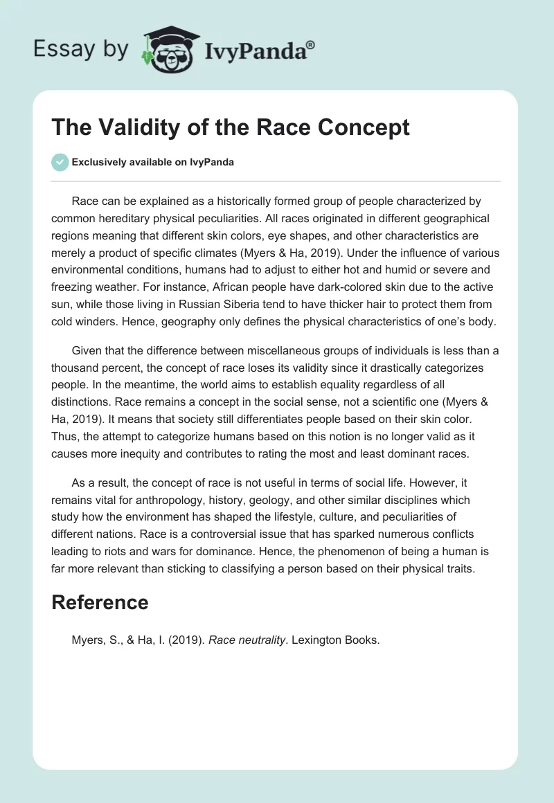 The Validity of the Race Concept. Page 1