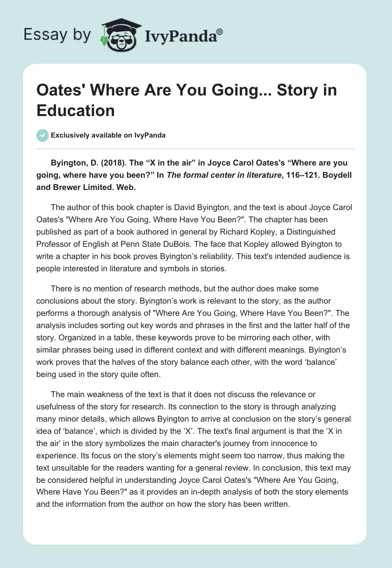 Oates' "Where Are You Going..." Story in Education. Page 1