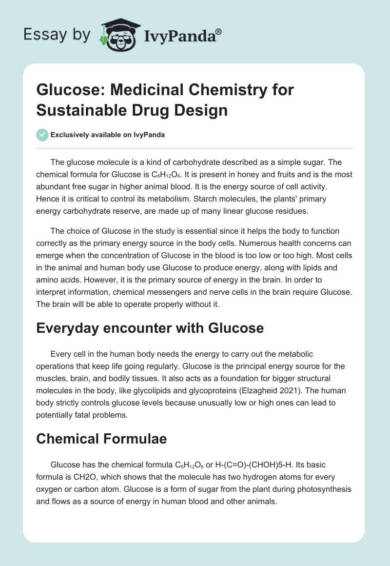 Glucose: Medicinal Chemistry for Sustainable Drug Design. Page 1