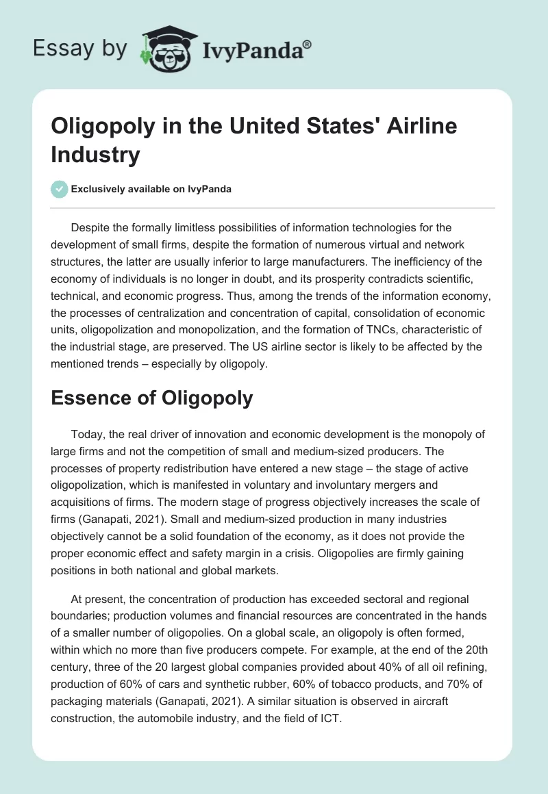 Oligopoly in the United States' Airline Industry. Page 1