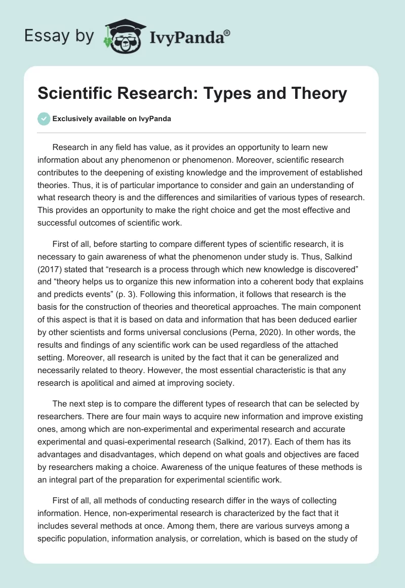 Scientific Research: Types and Theory. Page 1
