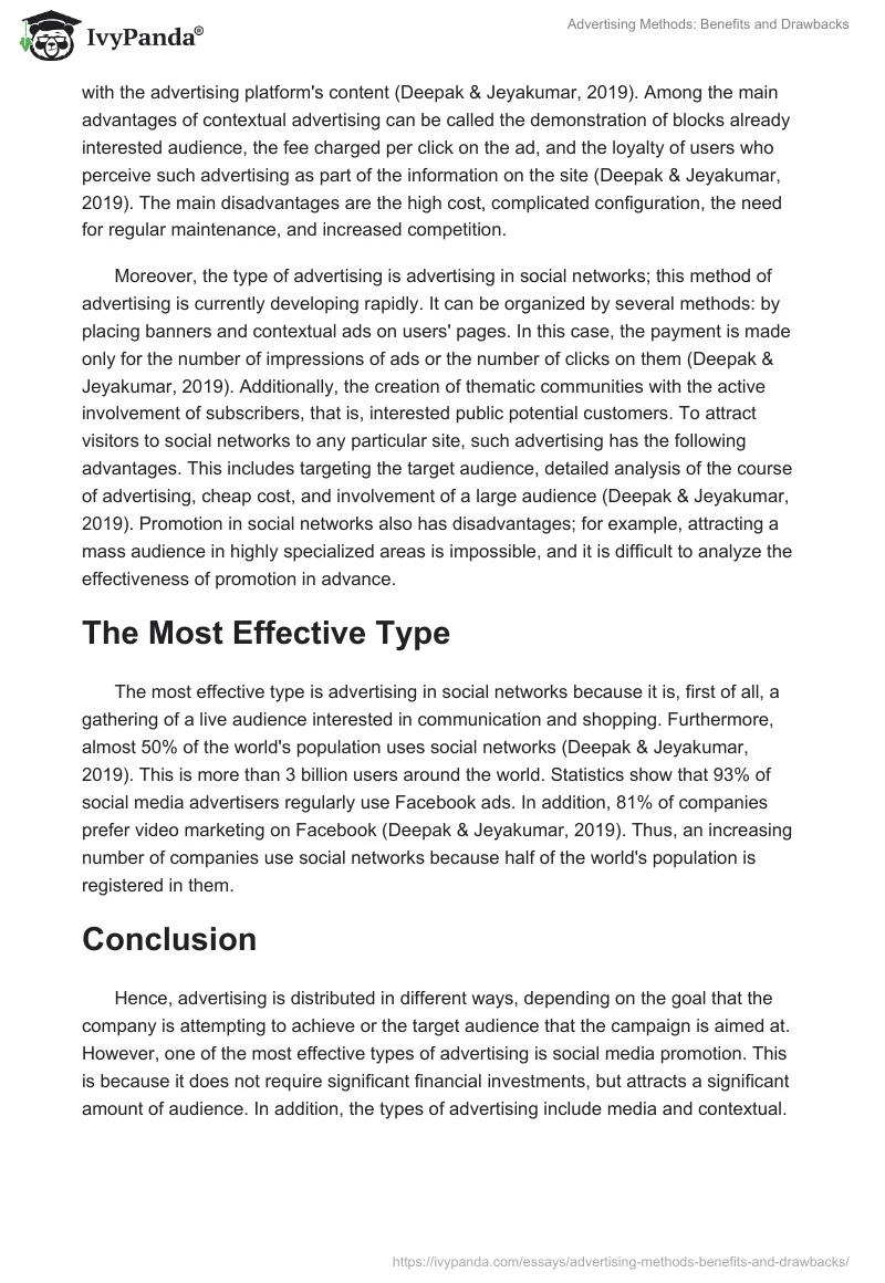 Advertising Methods: Benefits and Drawbacks. Page 2