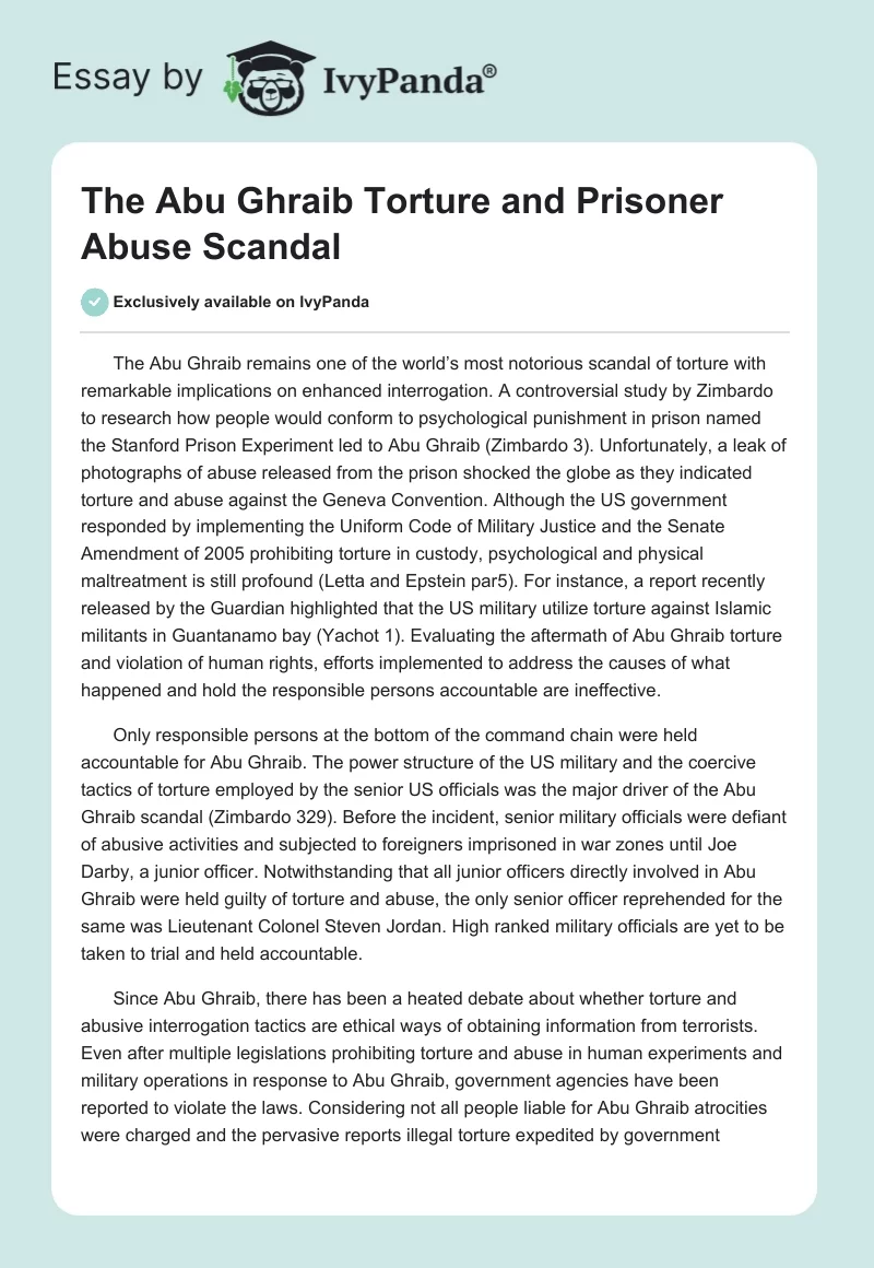The Abu Ghraib Torture and Prisoner Abuse Scandal. Page 1