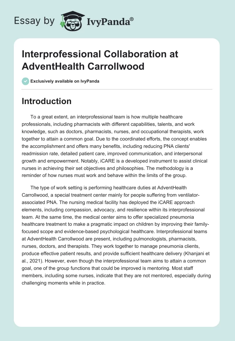 Interprofessional Collaboration at AdventHealth Carrollwood. Page 1