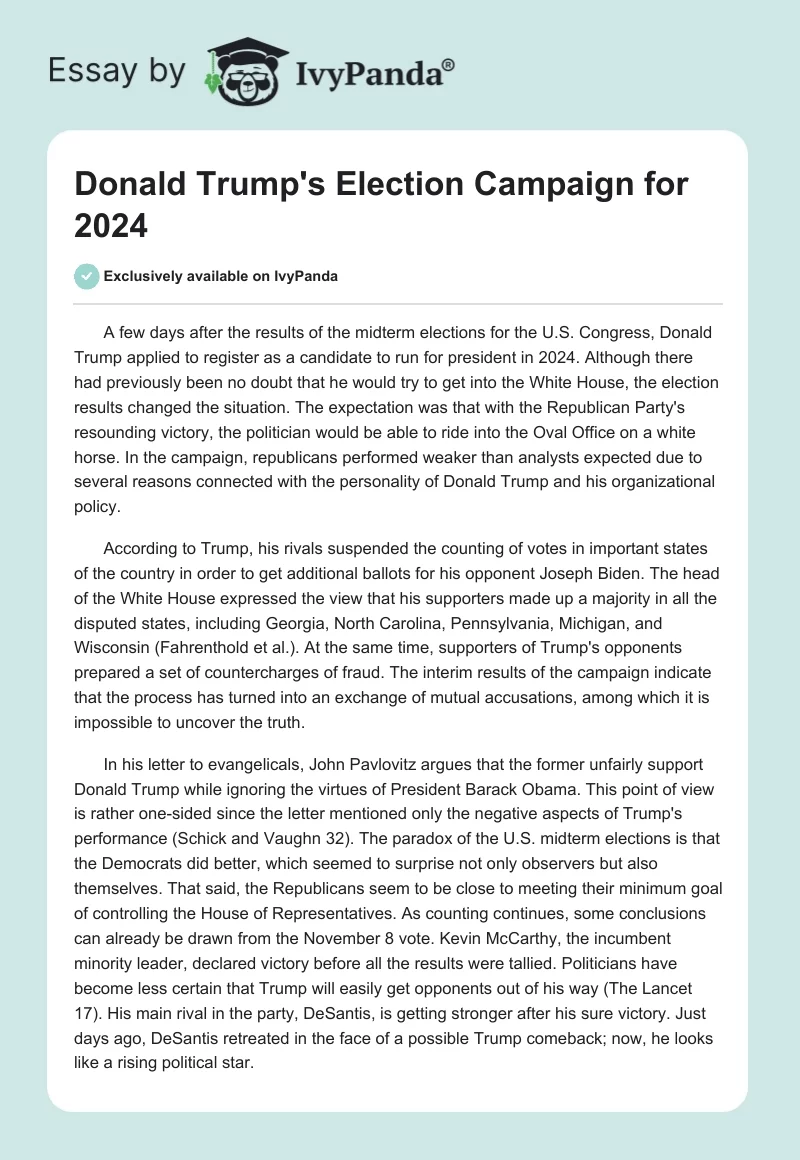 Donald Trump's Election Campaign for 2024. Page 1