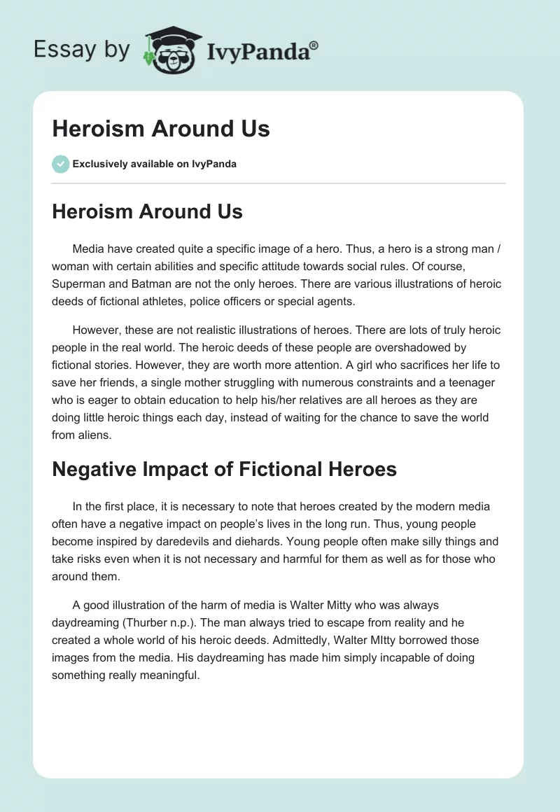 essay about heroism in our present society
