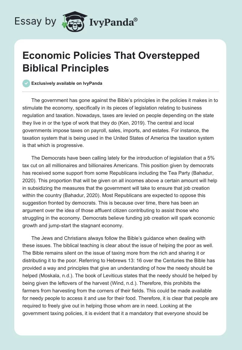 Economic Policies That Overstepped Biblical Principles. Page 1