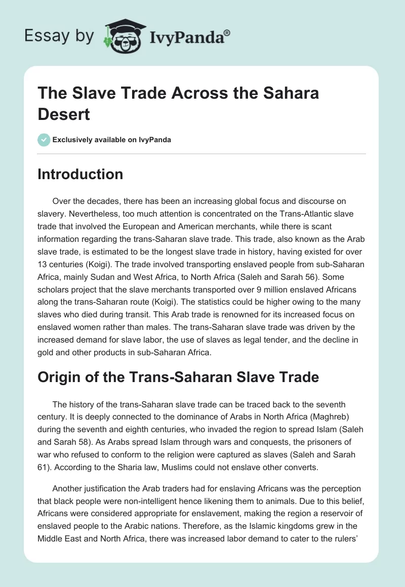 The Slave Trade Across the Sahara Desert. Page 1