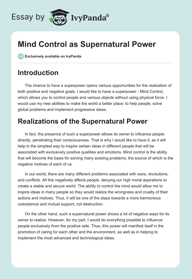 Mind Control as Supernatural Power. Page 1