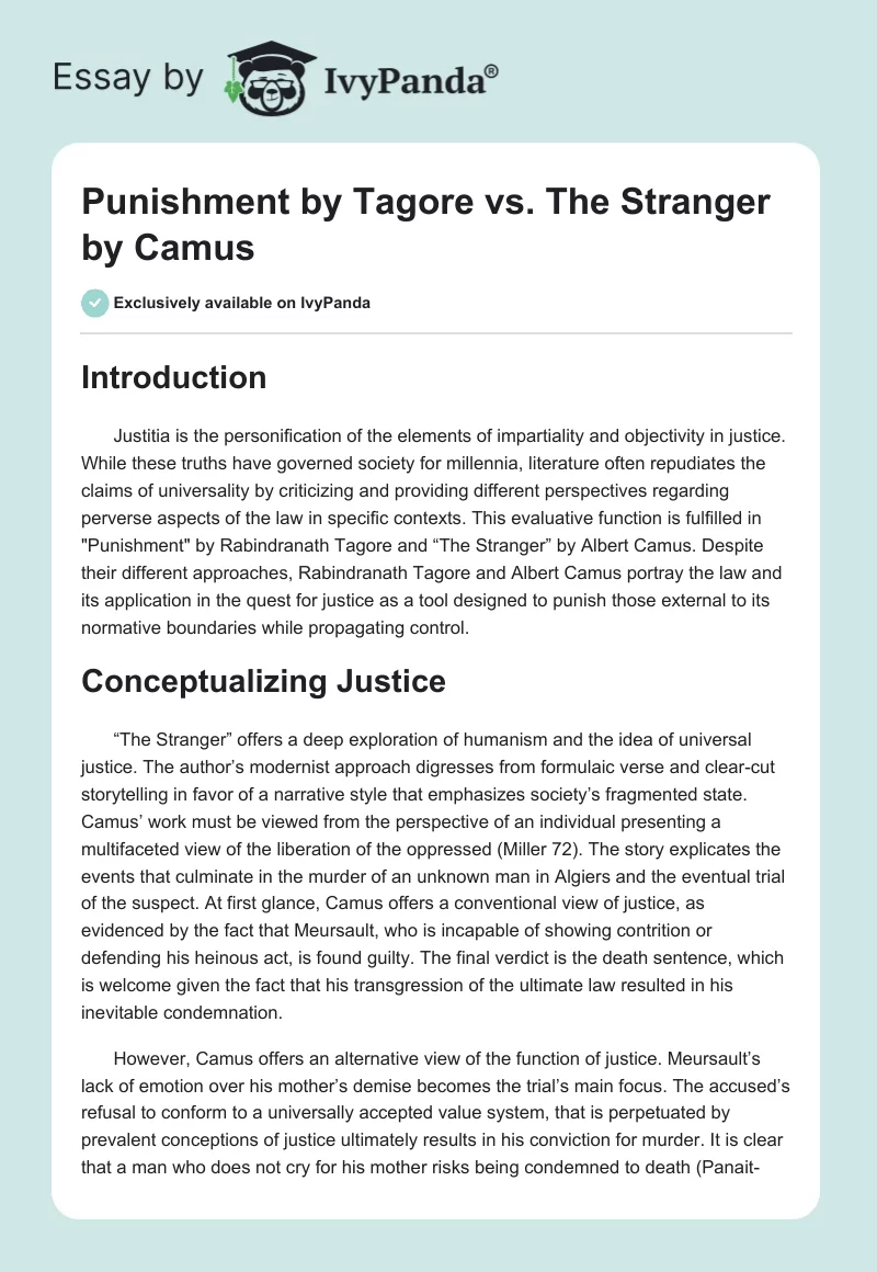 "Punishment" by Tagore vs. "The Stranger" by Camus. Page 1