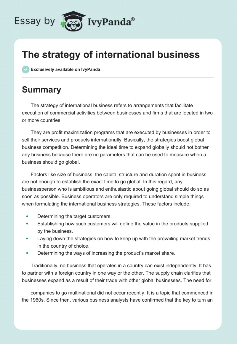 The strategy of international business. Page 1