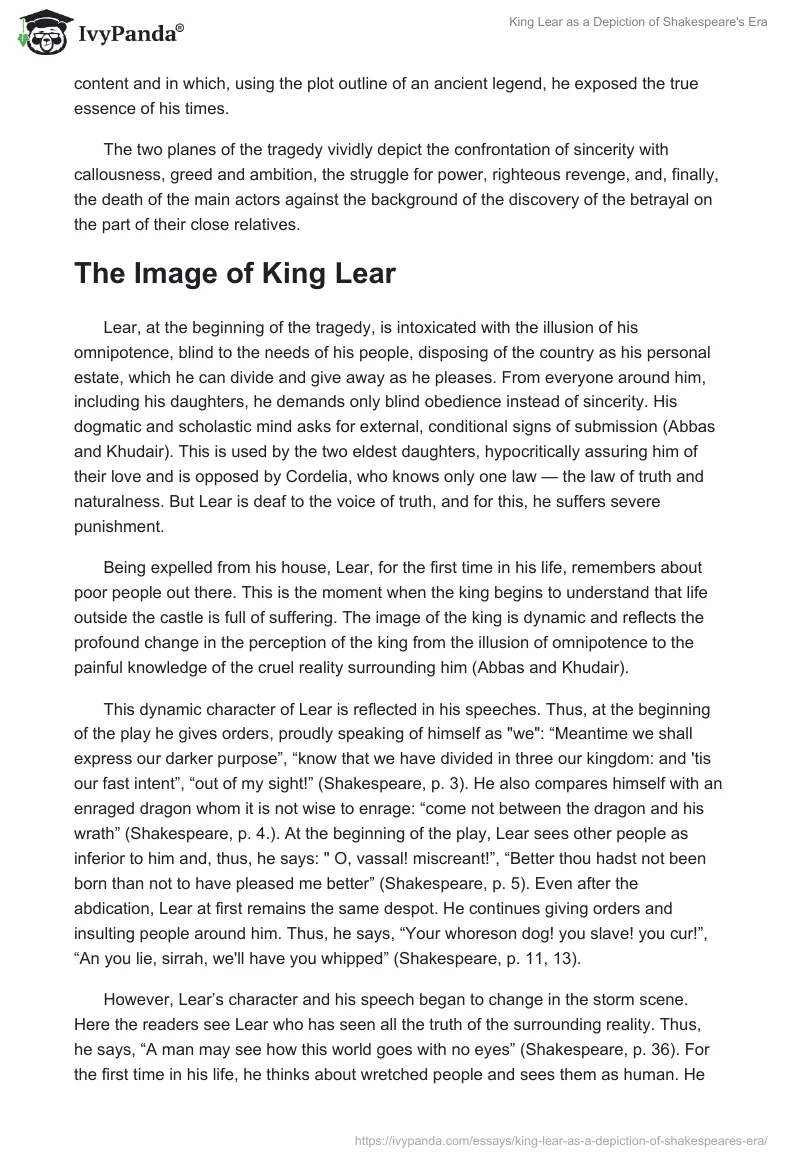 King Lear as a Depiction of Shakespeare's Era. Page 2