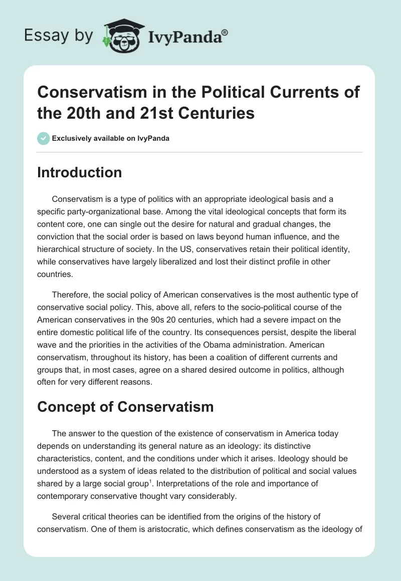 Conservatism in the Political Currents of the 20th and 21st Centuries. Page 1