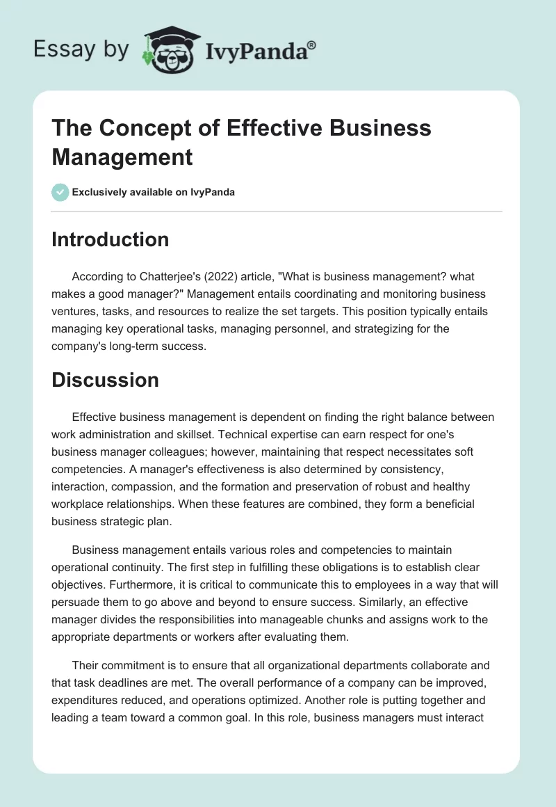 The Concept of Effective Business Management. Page 1