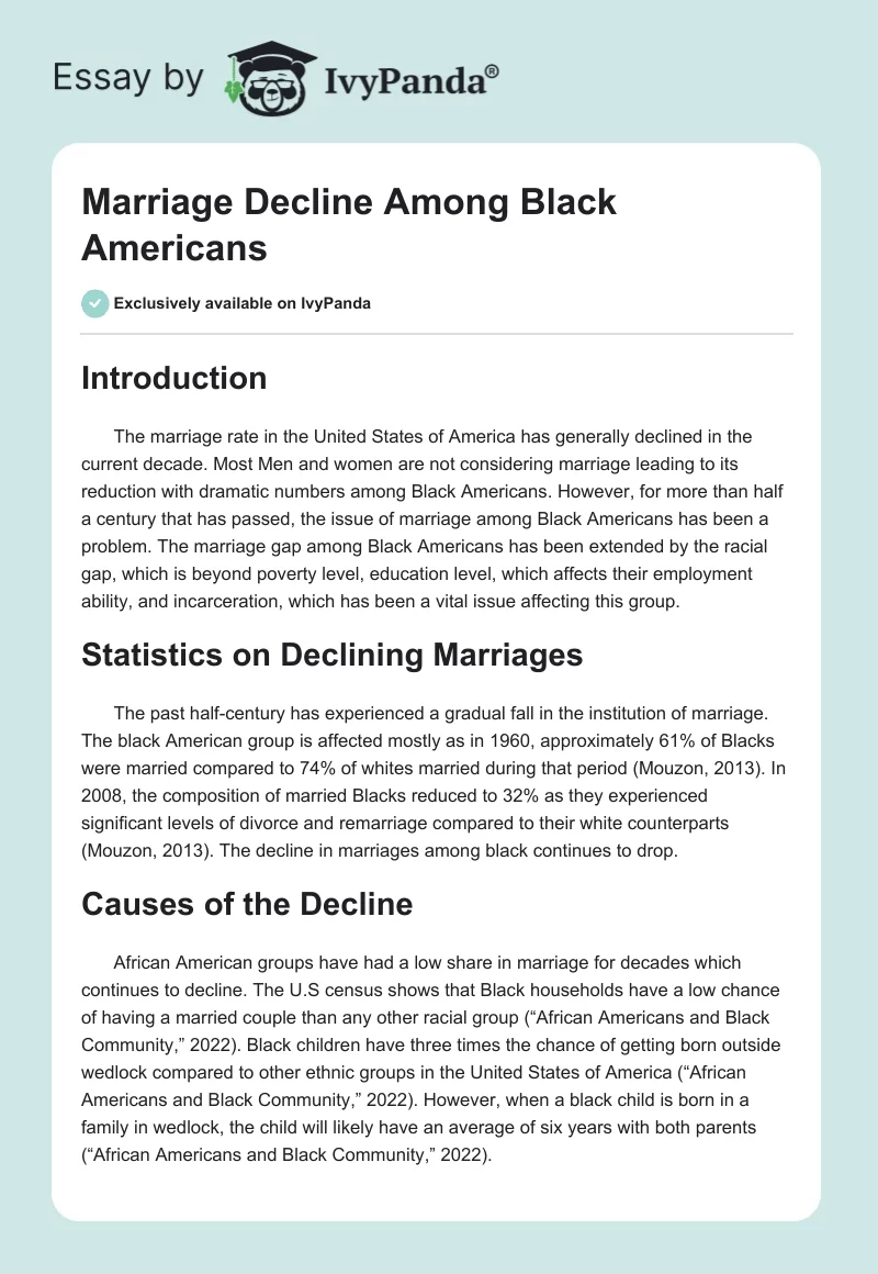 Marriage Decline Among Black Americans. Page 1