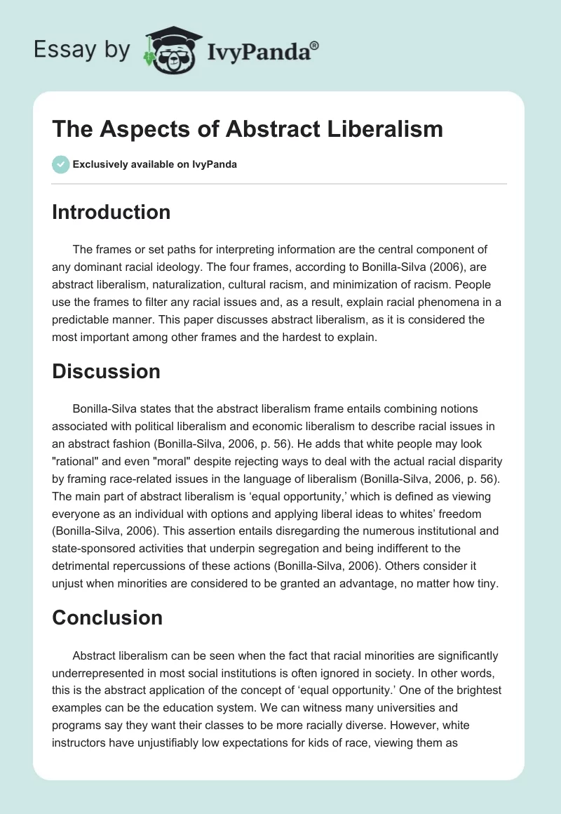 The Aspects of Abstract Liberalism. Page 1