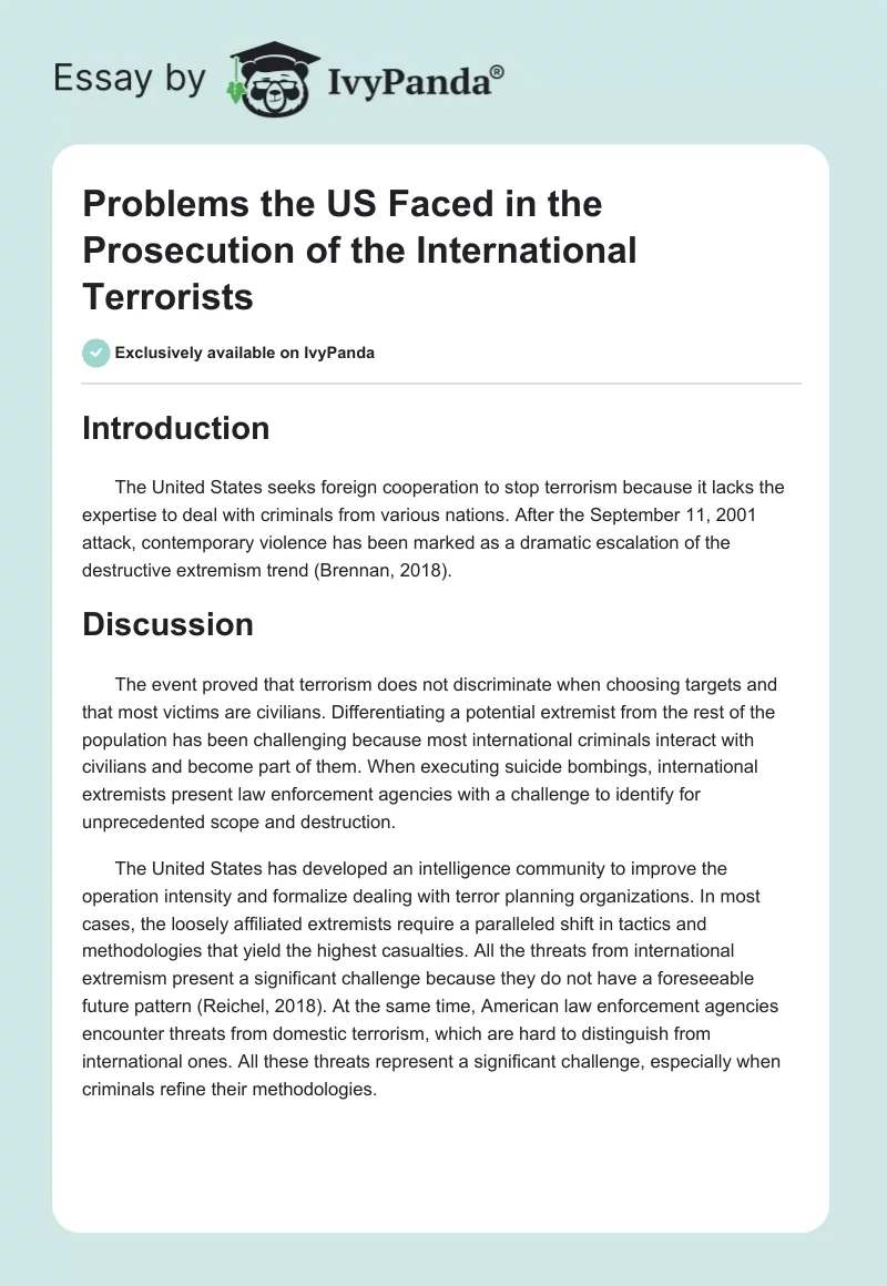 Problems the US Faced in the Prosecution of the International Terrorists. Page 1