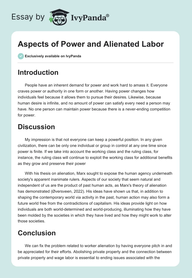 Aspects of Power and Alienated Labor. Page 1