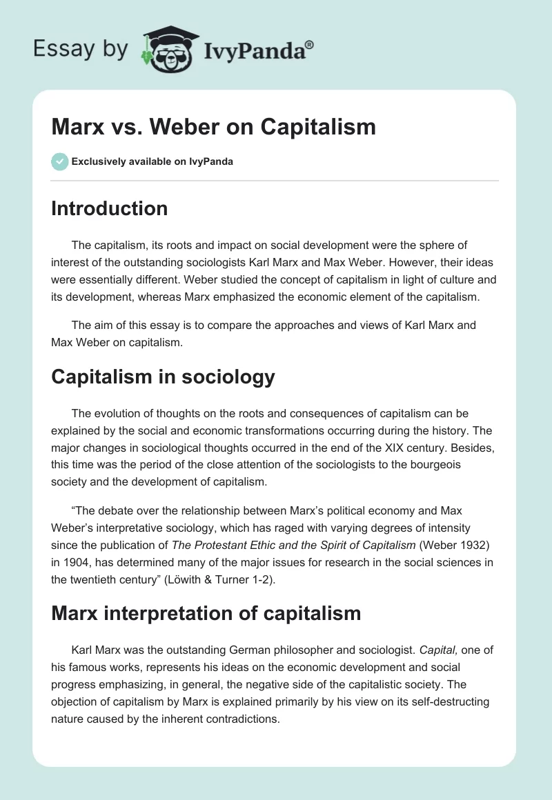 Marx vs. Weber on Capitalism. Page 1