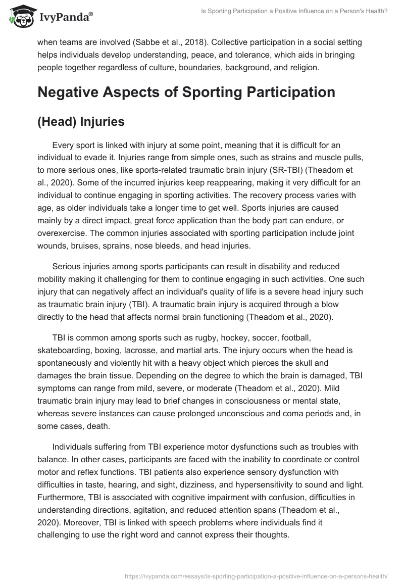 Is Sporting Participation a Positive Influence on a Person's Health?. Page 4