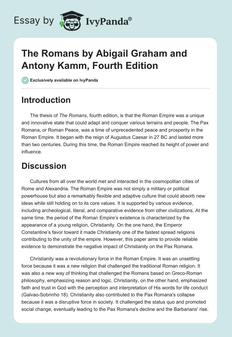 "The Romans" by Abigail Graham and Antony Kamm, Fourth Edition. Page 1