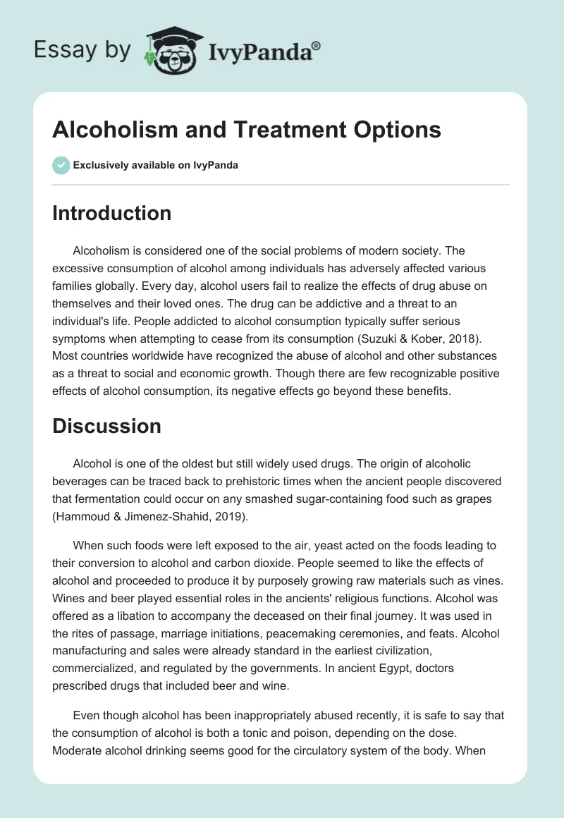 Alcoholism and Treatment Options. Page 1