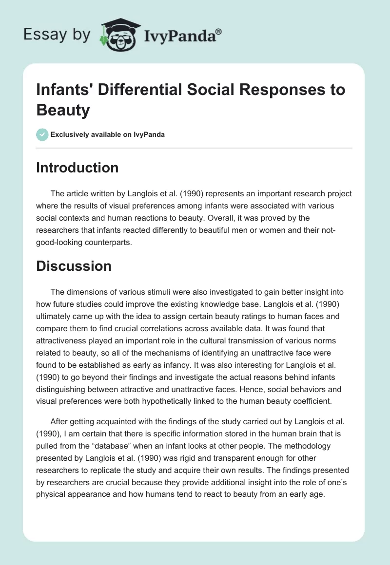 Infants' Differential Social Responses to Beauty. Page 1