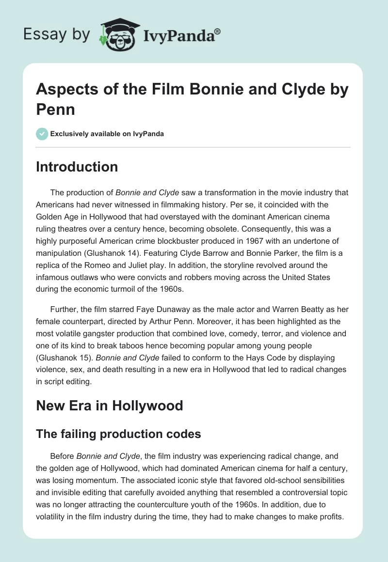 Aspects of the Film "Bonnie and Clyde" by Penn. Page 1