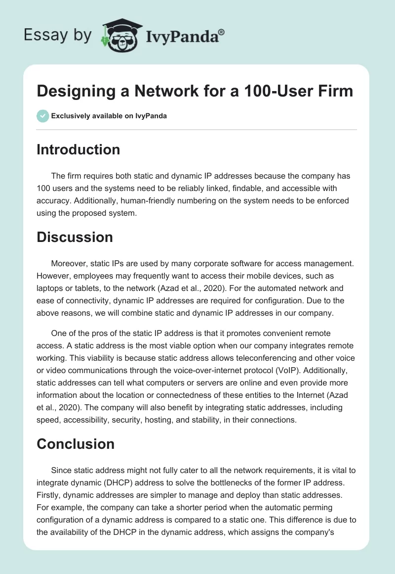 Designing a Network for a 100-User Firm. Page 1