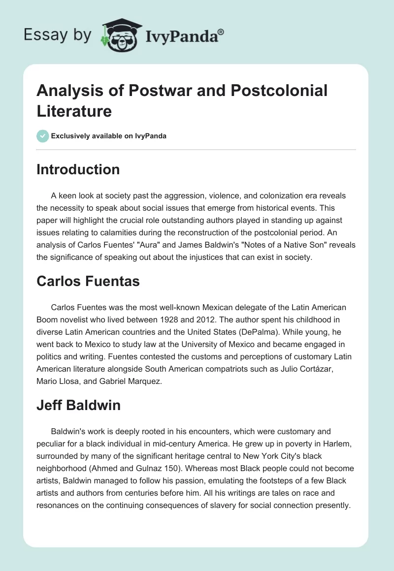 Analysis of Postwar and Postcolonial Literature. Page 1