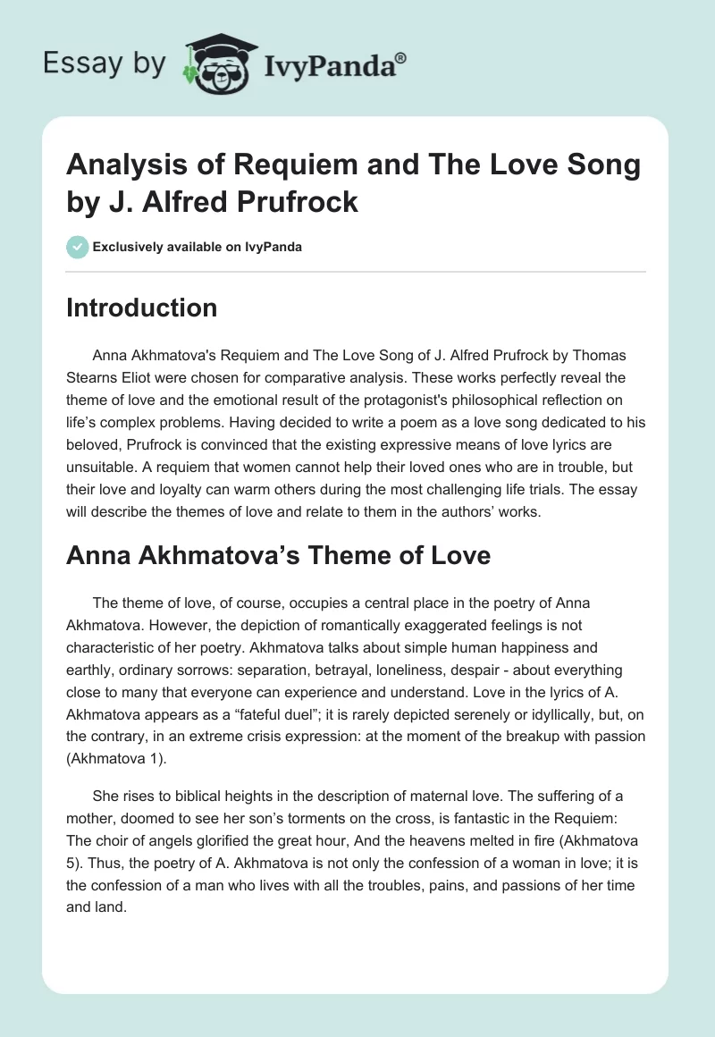 Analysis of "Requiem" and "The Love Song" by J. Alfred Prufrock. Page 1